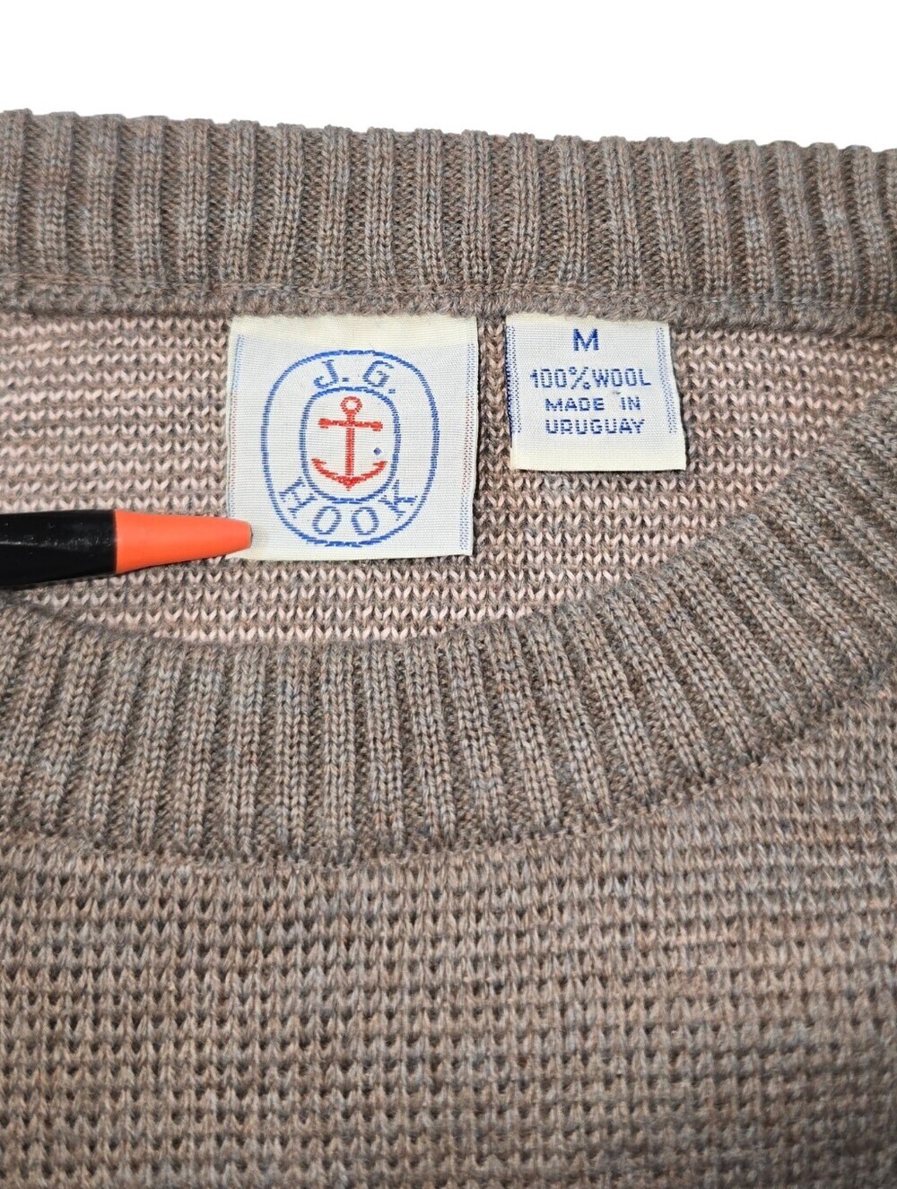 Vintage J.G. Hook 100% Wool Pig Sweater Intarsia Farmhouse Cottagecore Tan Pink - Picture 7 of 8